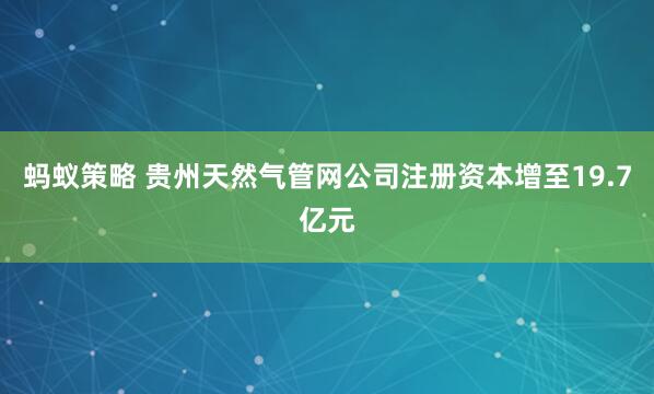 蚂蚁策略 贵州天然气管网公司注册资本增至19.7亿元